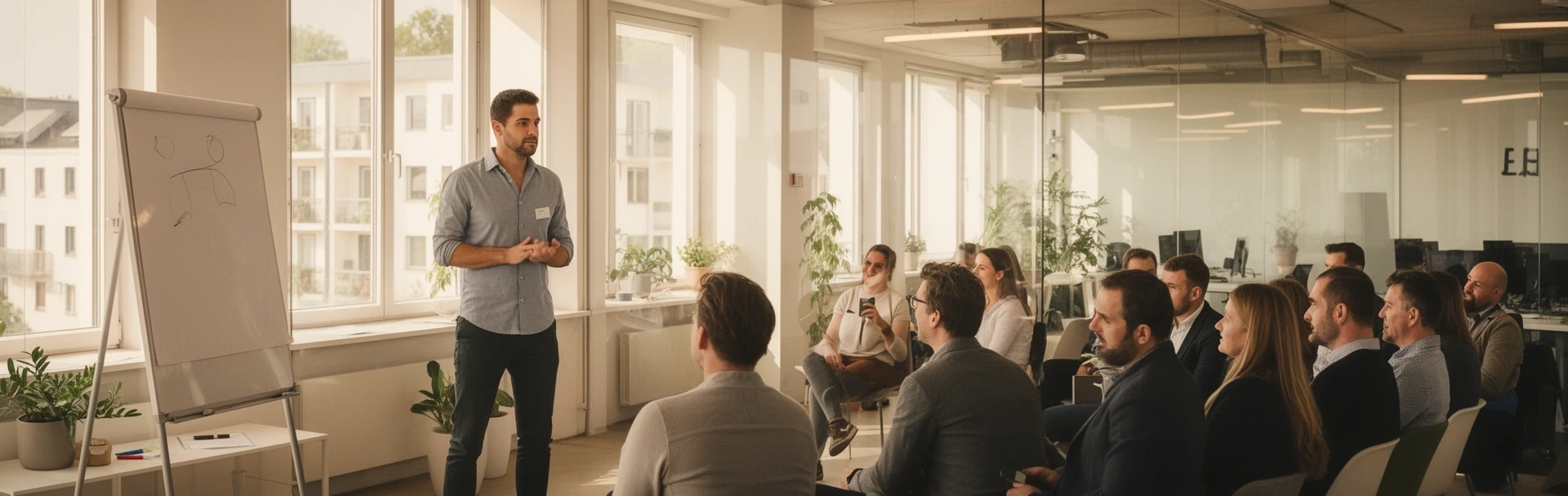 Presenter beim Pitch vor Investoren, modernes Büro München